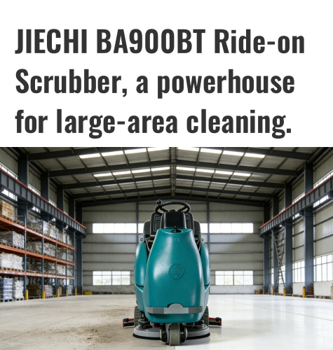JIECHI BA900BT Ride-on Scrubber, a powerhouse for large-area cleaning, the top choice for initial deep cleaning.